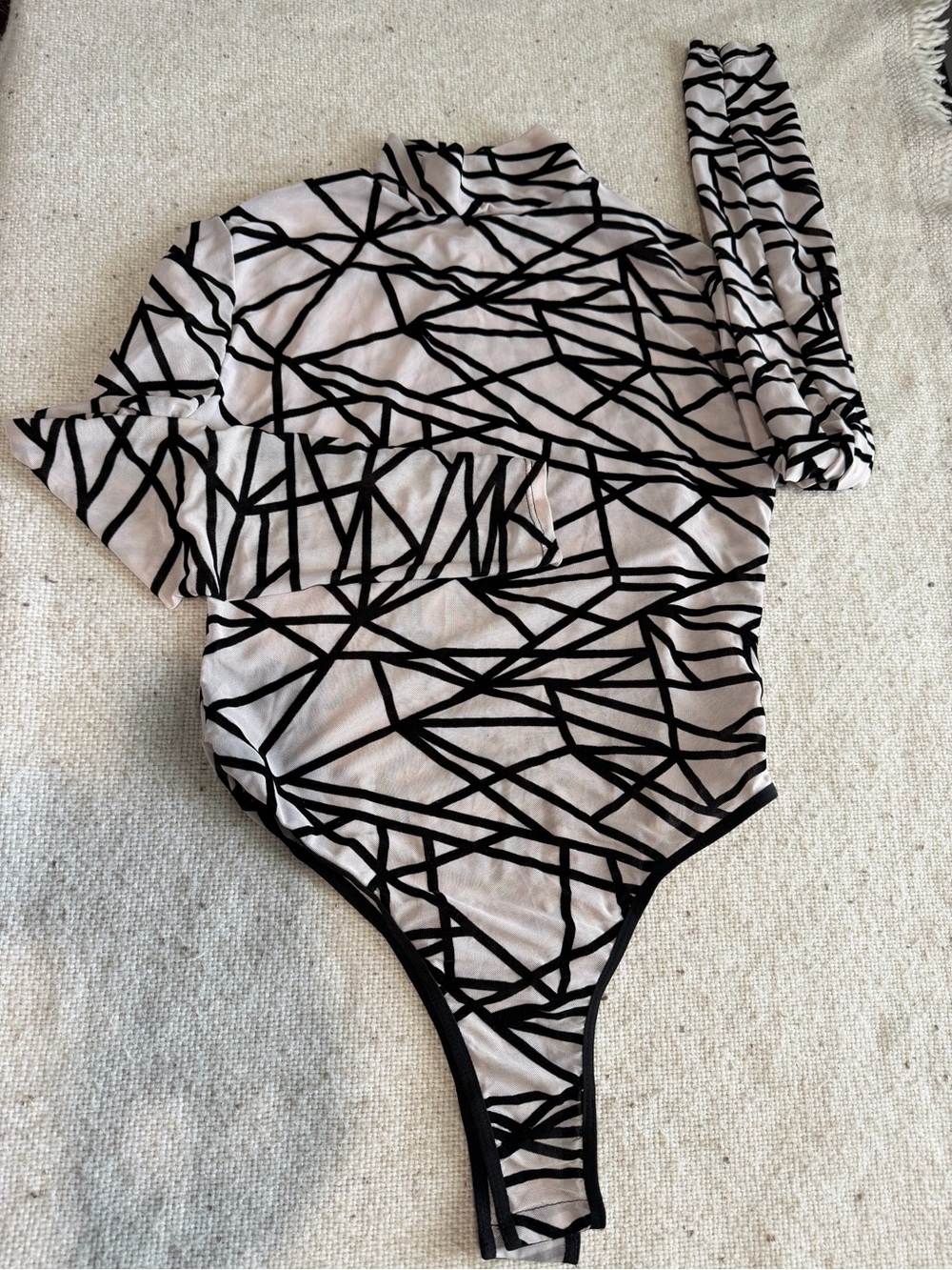 Otherwild Black Geometric Print Bodysuit on Light Pink
